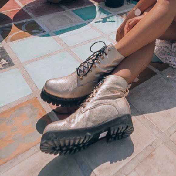 Sol Sana Gold Combat Boots - Picture 3 of 4